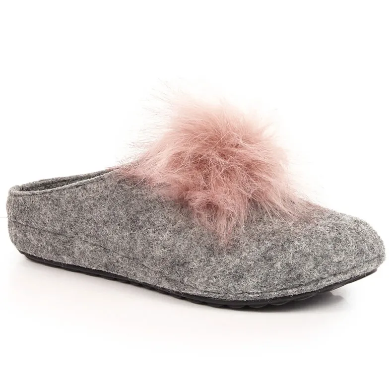 Comfortabele vilten damesslippers met Panto Fino pompon grijs