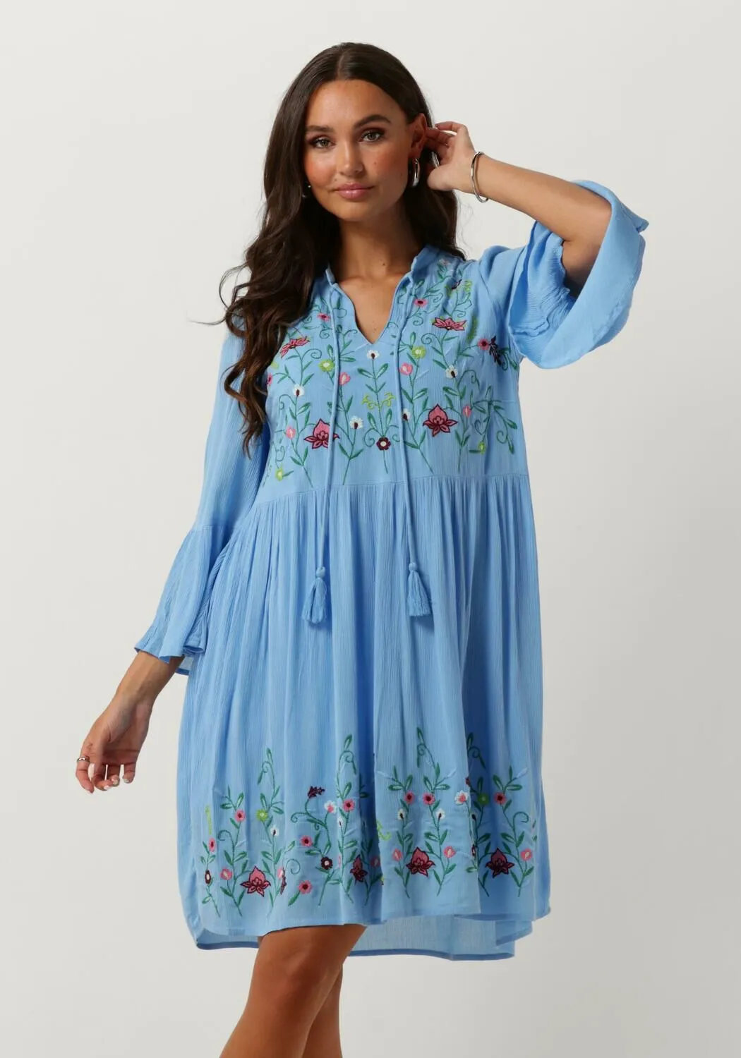 YAS Knielange tuniekjurk met bloemenstitching model 'CHELLA'